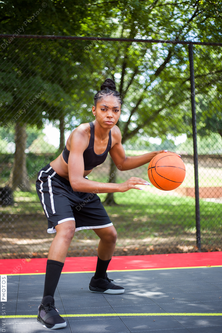Portrait of woman on basketball court