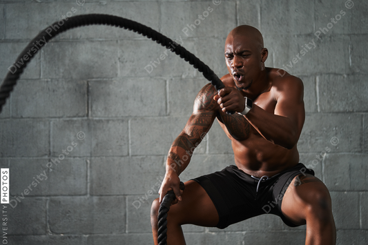Black man doing intense sports training