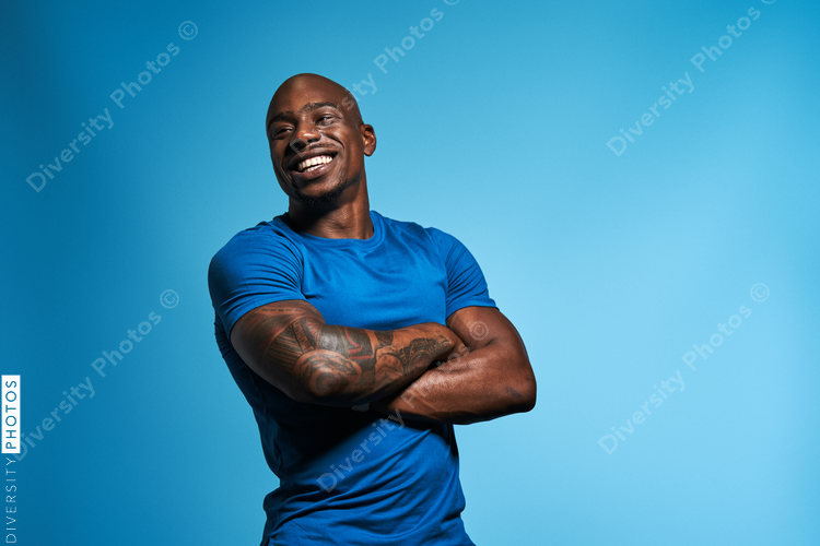 Black man joy and happiness studio portrait