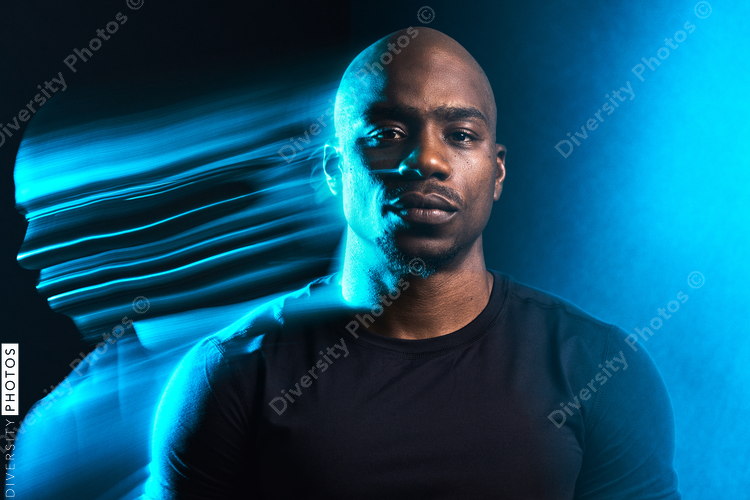 Black man in motion colorful portrait