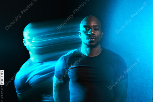 Black man in motion colorful portrait