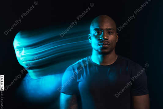 Black man in motion colorful portrait