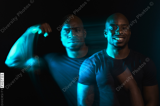 Black man in motion colorful portrait