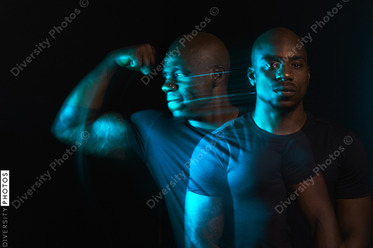 Black man in motion colorful portrait