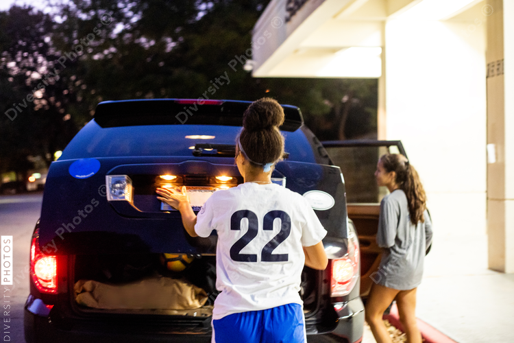 Girls packing up after the soccer game