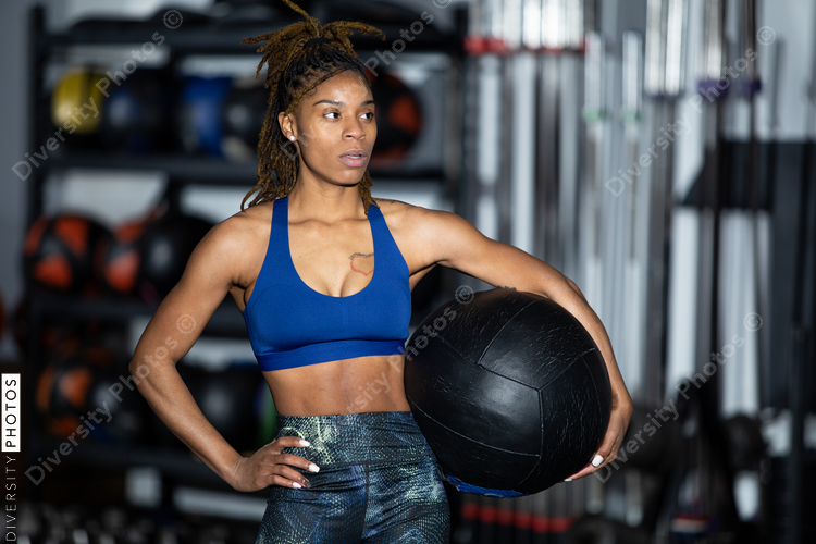 Fitness portrait of African American woman in gym