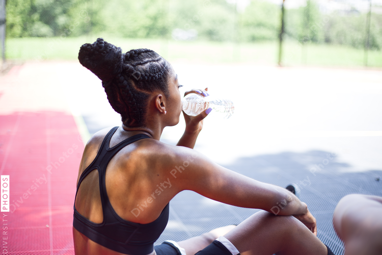 Woman relaxing drinking water