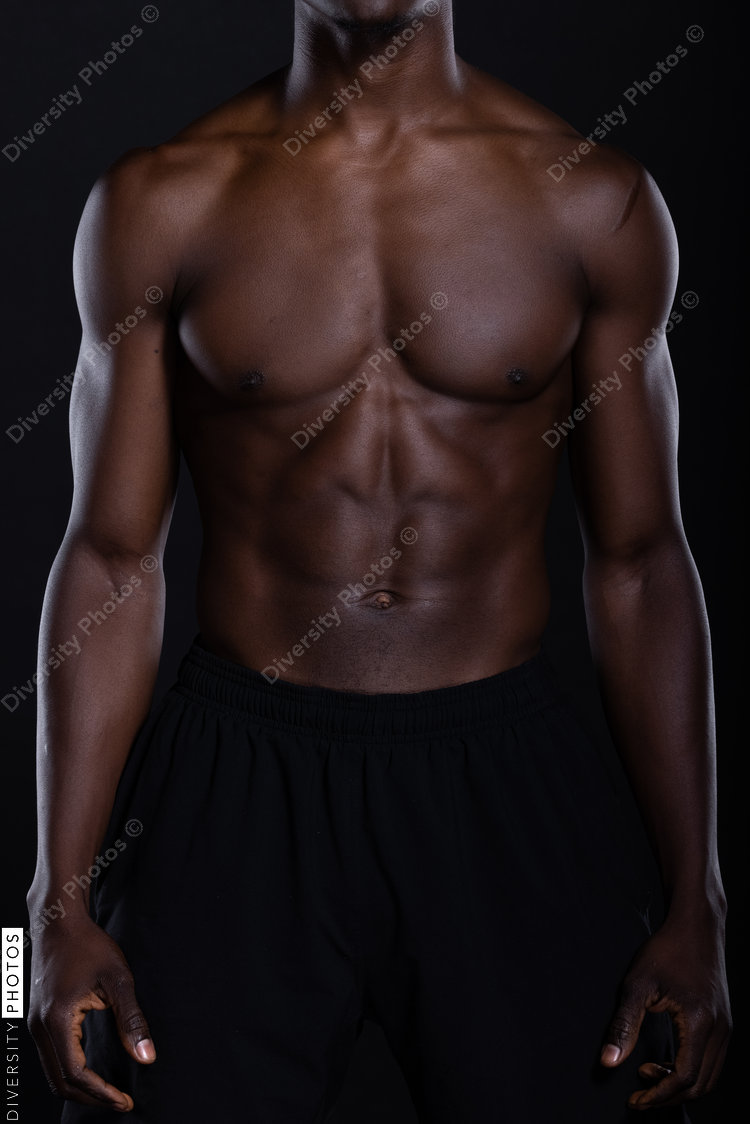 Fitness portrait of Black man with muscles, powerful, strength