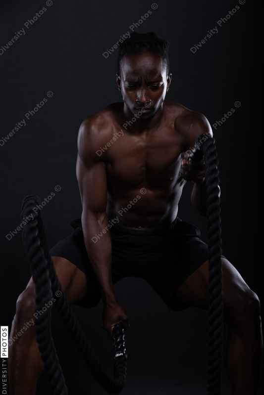 Black man doing intense sports training