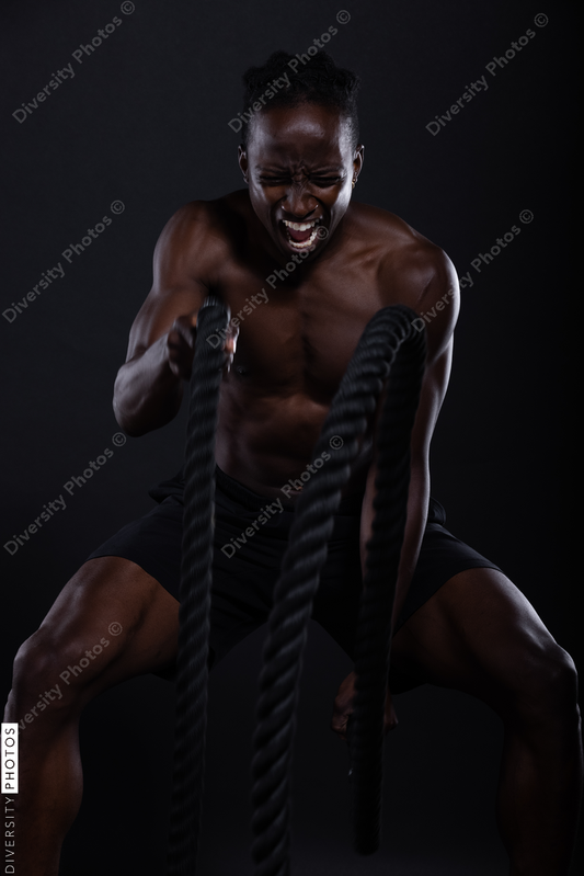 Black man doing intense sports training