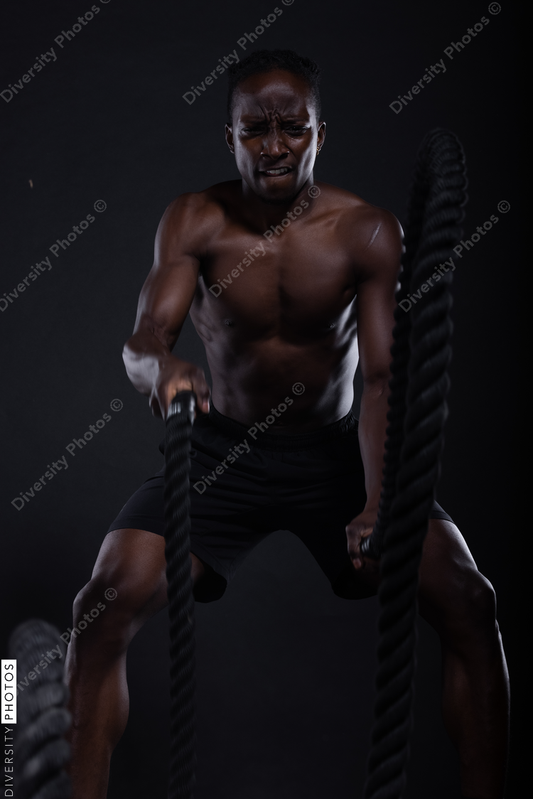 Black man doing intense sports training