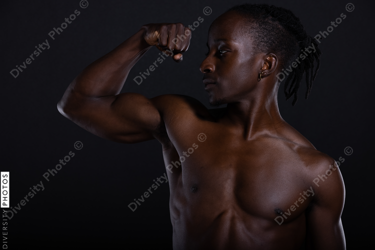 Fitness portrait of Black man with muscles, powerful, strength