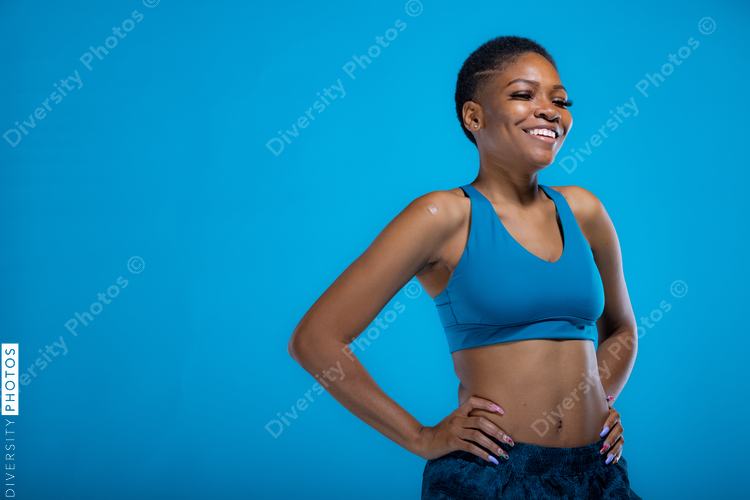 Portrait of African American woman in fitness wear with copy-space