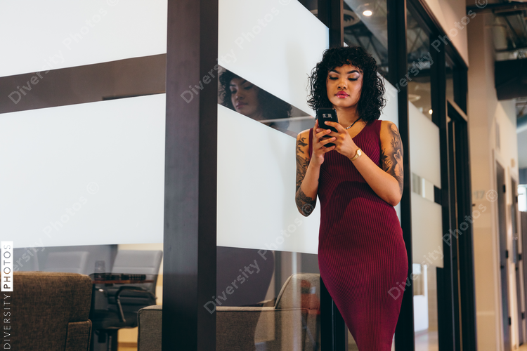 Low angle view of businesswoman in modern office space