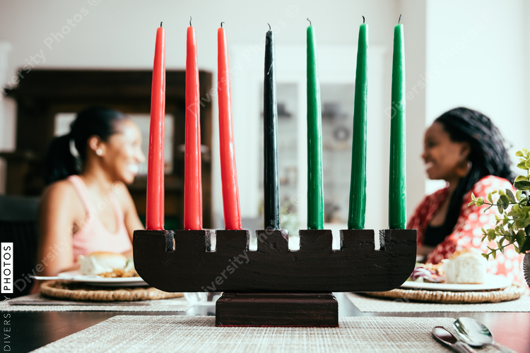 Selective focus of Kwanzaa candles placed in holder