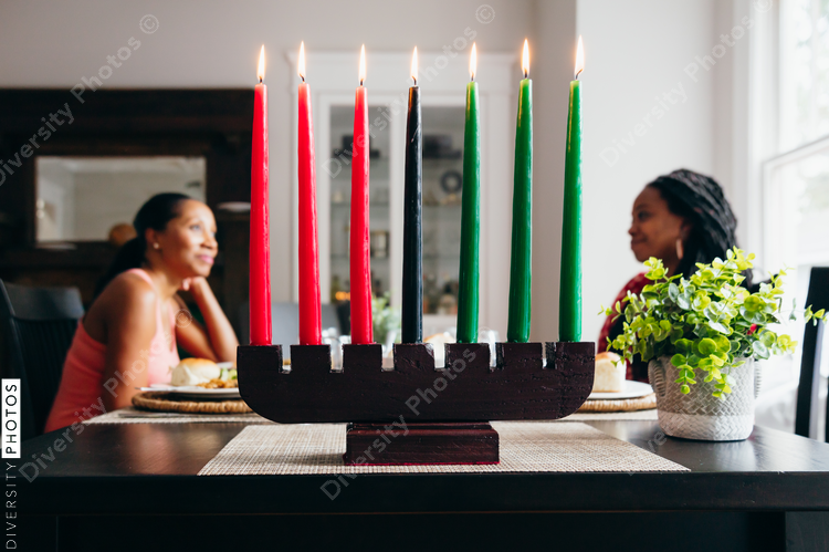 Selective focus of lighted Kwanzaa candles