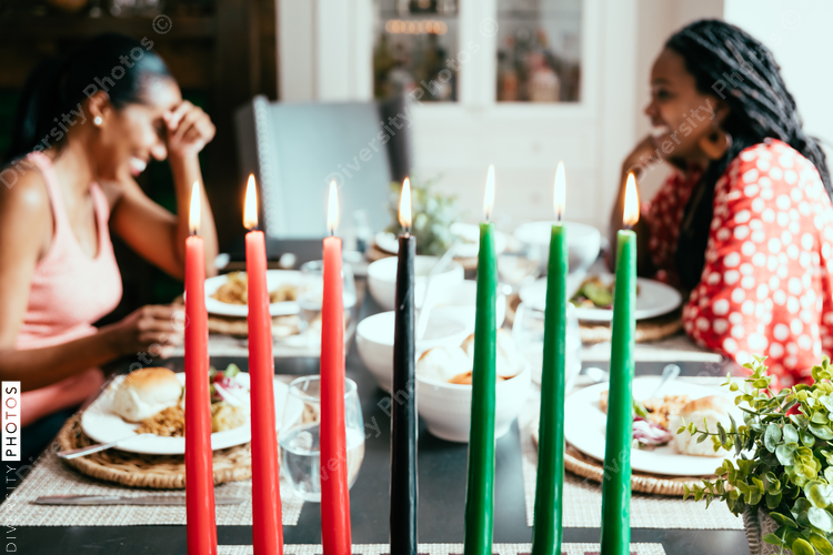 Selective focus of lighted Kwanzaa candles