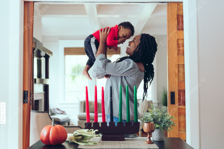 Mother and son celebrating kwanza
