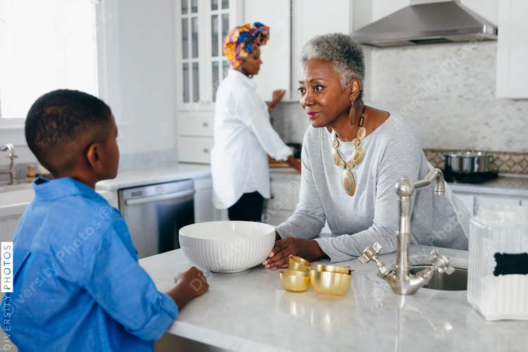Grandmother looking at her grandson