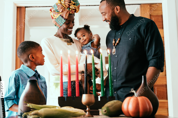Portrait of family celebrating Kwanzaa