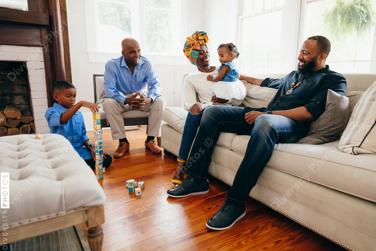 Family gathering in living room