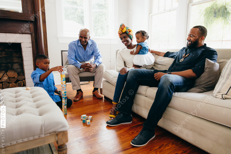 Family gathering in living room