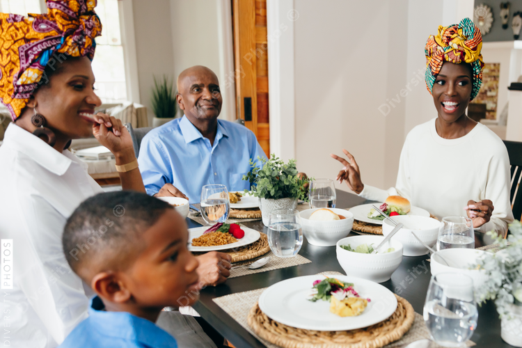 Family eating dinner together