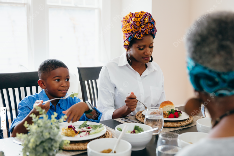 Family eating dinner together