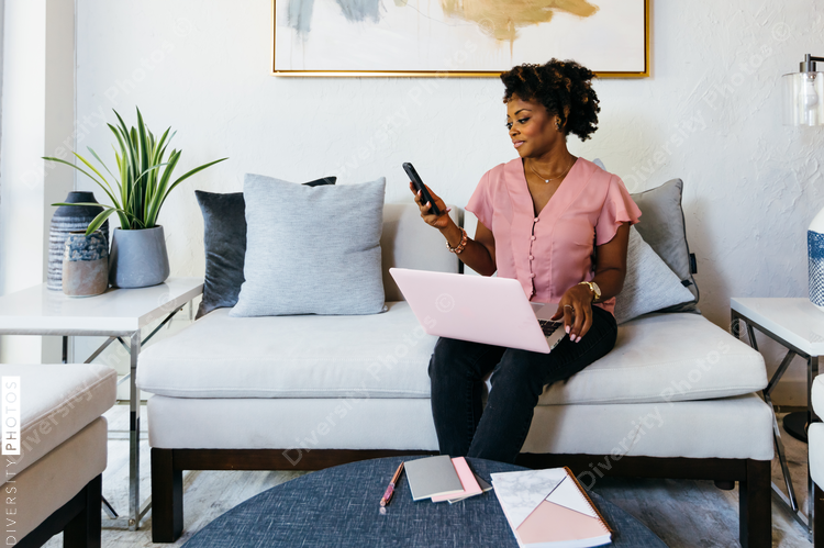 Businesswoman talking virtually with client