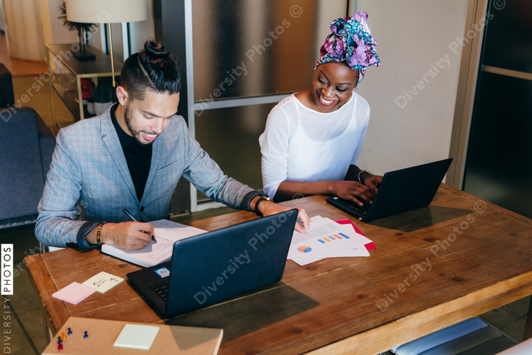 Coworkers having casual business meeting