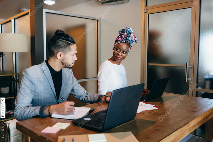 Coworkers having casual business meeting