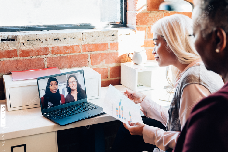 Team having video conference call