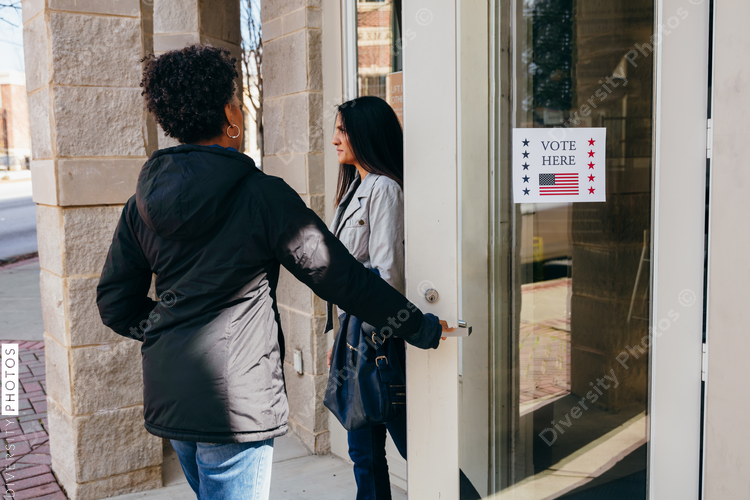 Woman entering polling place location
