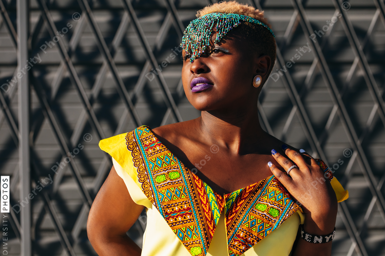 Beauty portrait of woman wearing African headdress