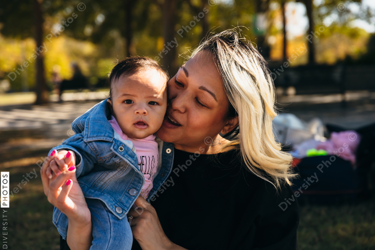 Mother and baby enjoy park outing