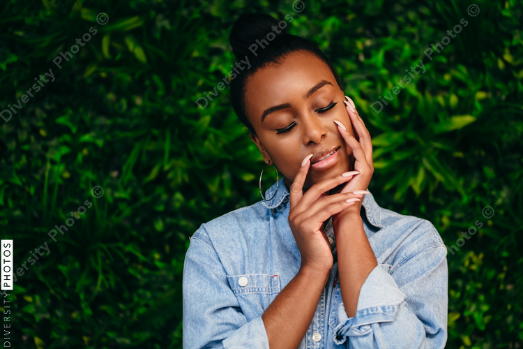 Woman portrait creative green and clean climate with natural beauty concept