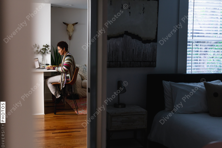 Image consultant having video chat with work team