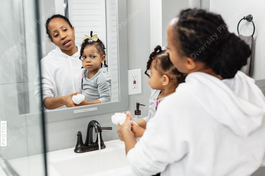 Black mother daughter morning routine