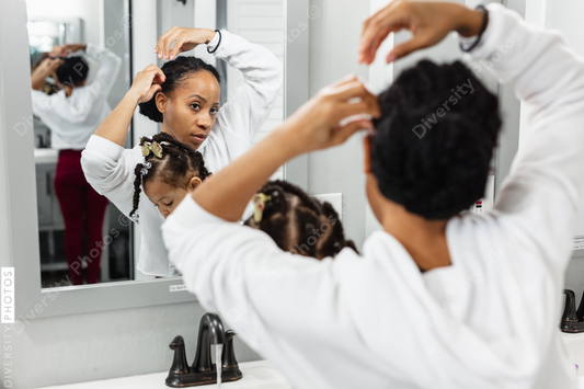 Black mother daughter morning routine