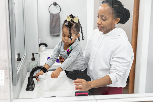 Black mother daughter morning routine