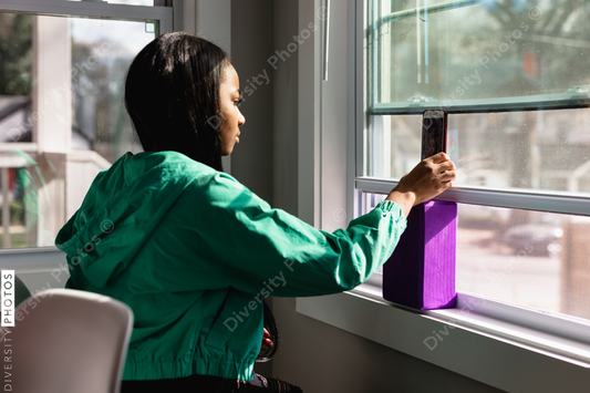 Black teen girl doing live video social media chat