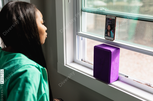 Black teen girl doing live video social media chat