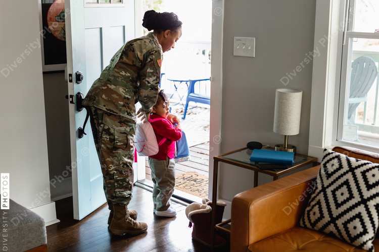 Military mother and daughter preparing to go back to school