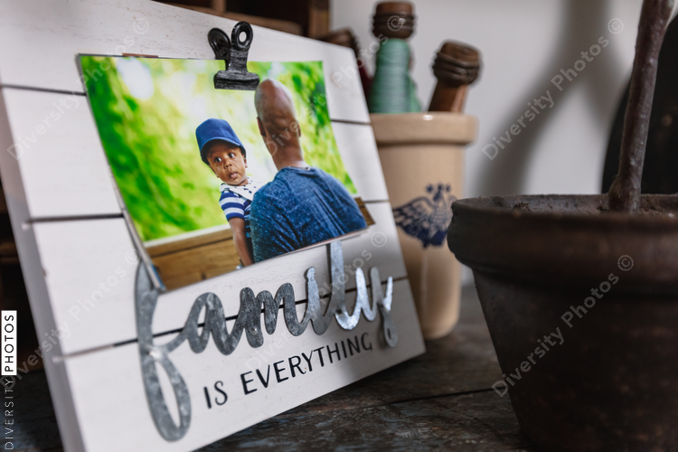 Father and son photo frame on living room table