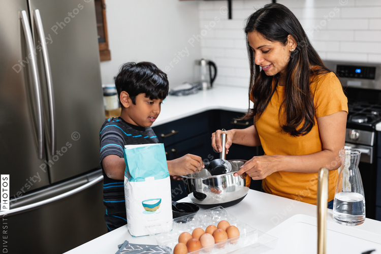 Mom and son baking in the kitchen
