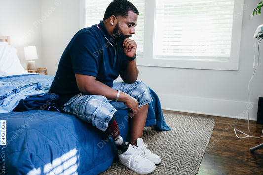 Black man, deep thought, reflection, inner peace