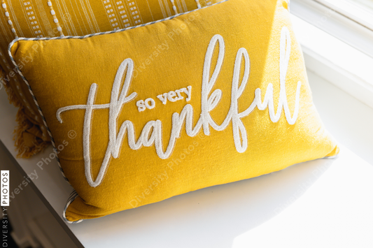 Yellow Pillow Decor With Thankful And Positive Message