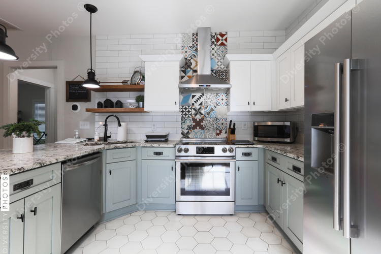 Single family interior decor, kitchen with retro style