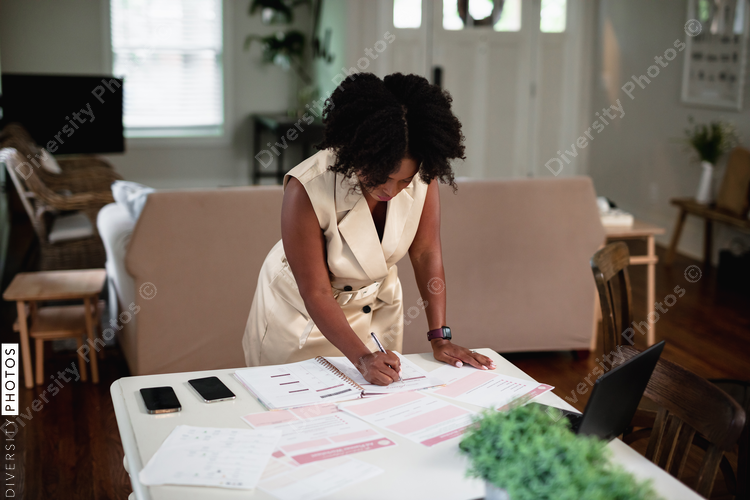 Businesswoman works from home remote on laptop