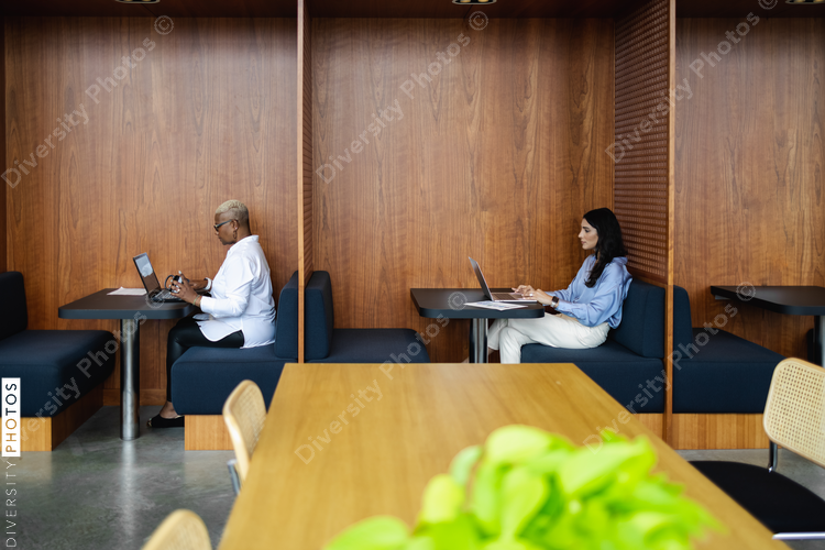 Diverse business people working in modern office booths